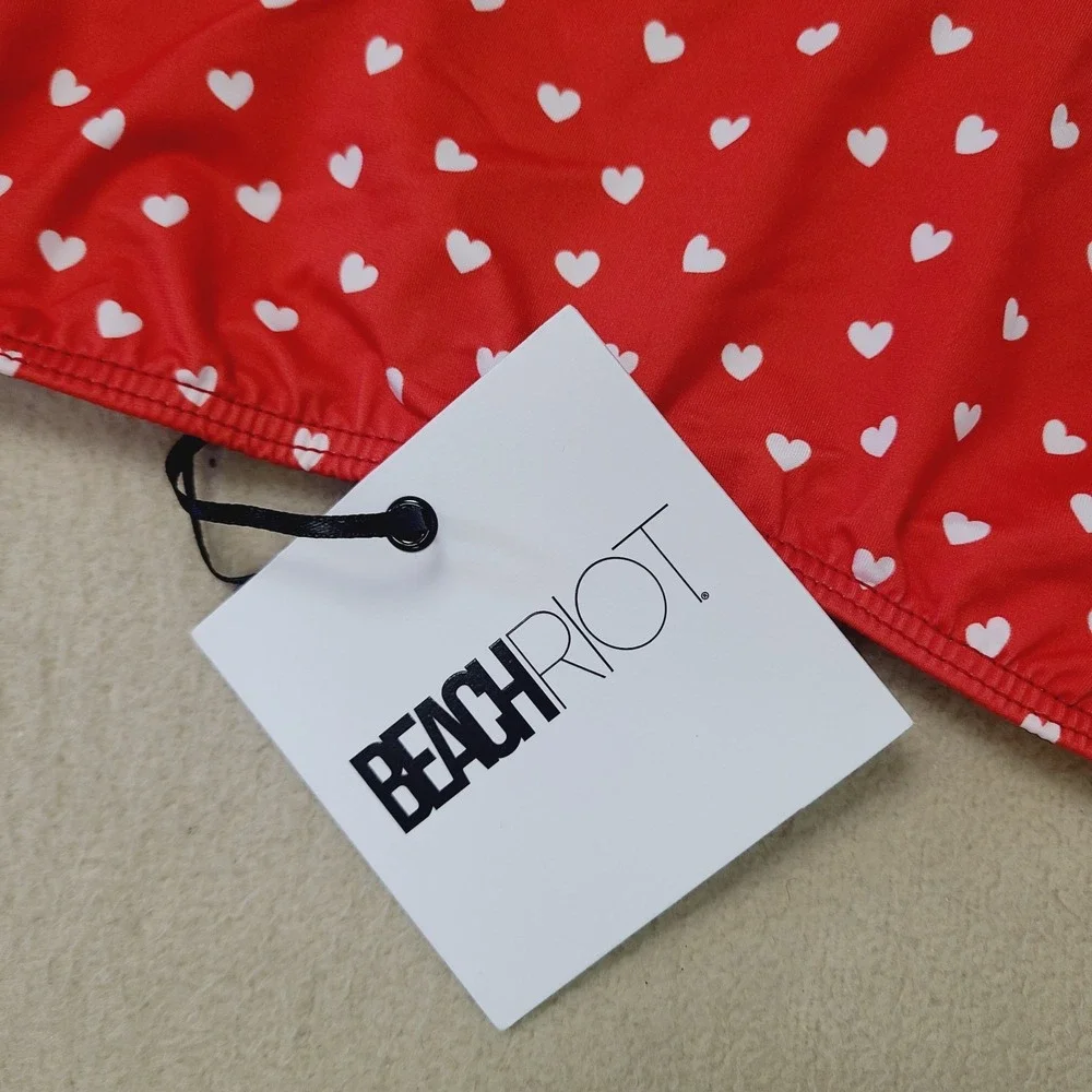 NEW Beach Riot Bikini‎ Top L Red White Hearts Off Shoulder Swim Top Retro Y2K